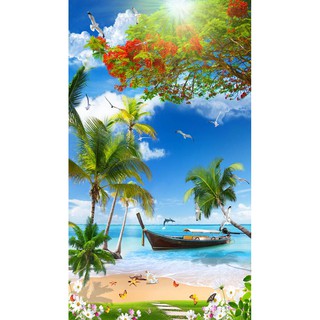 Tranh dán tường 3D tranh dọc - tranh đứng phong cảnh biển - kích thước theo yêu cầu