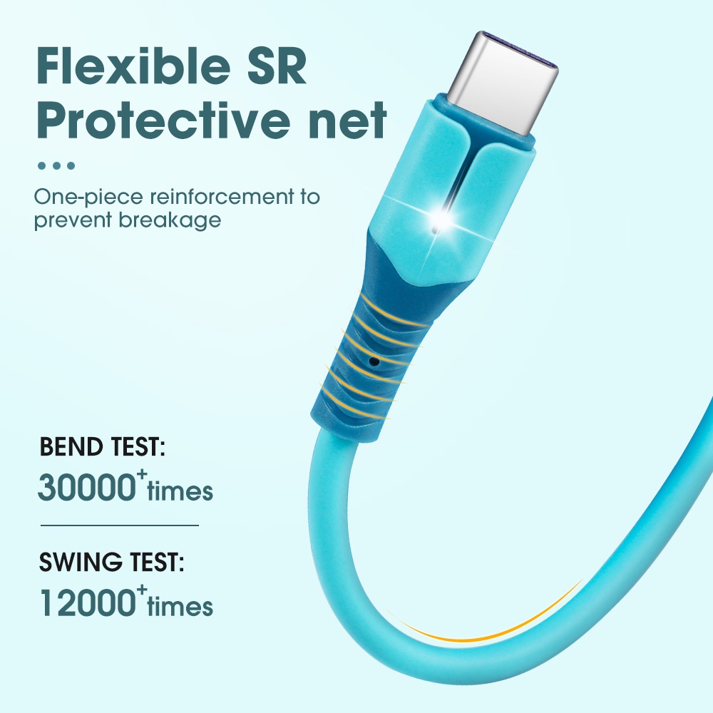 Cáp Sạc Nhanh 5A Type-C Bằng Silicon Nhiều Màu Sắc Có Đèn Báo Cho Điện Thoại Android