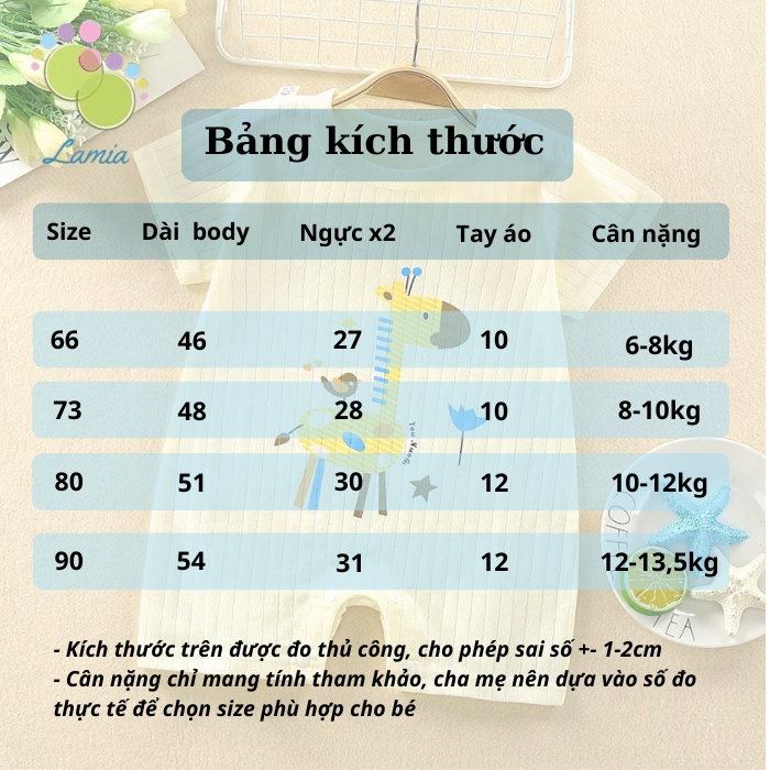 Bộ Đồ Liền Thân Cộc Tay Mùa Hè Mỏng Mát Họa Tiết Lamia Cho Bé Sơ Sinh 𝟏𝟓𝐁𝐃𝐃𝐔