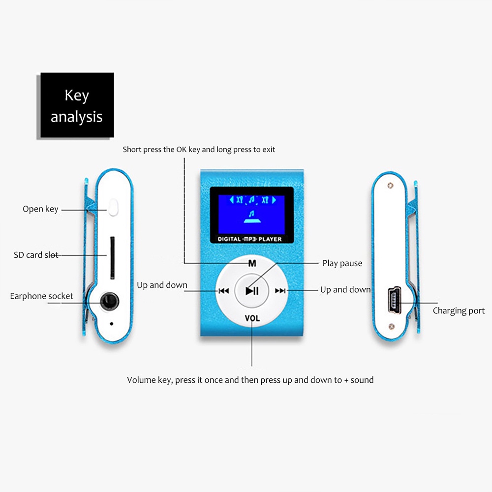 Máy nghe nhạc mp3 mini VIRWIR hỗ trợ thẻ nhớ micro TF dung lượng 16gb