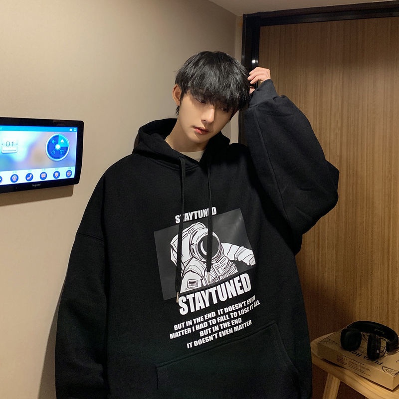 Áo khoác hoodie tay dài dáng rộng thời trang mùa thu cho nam giới