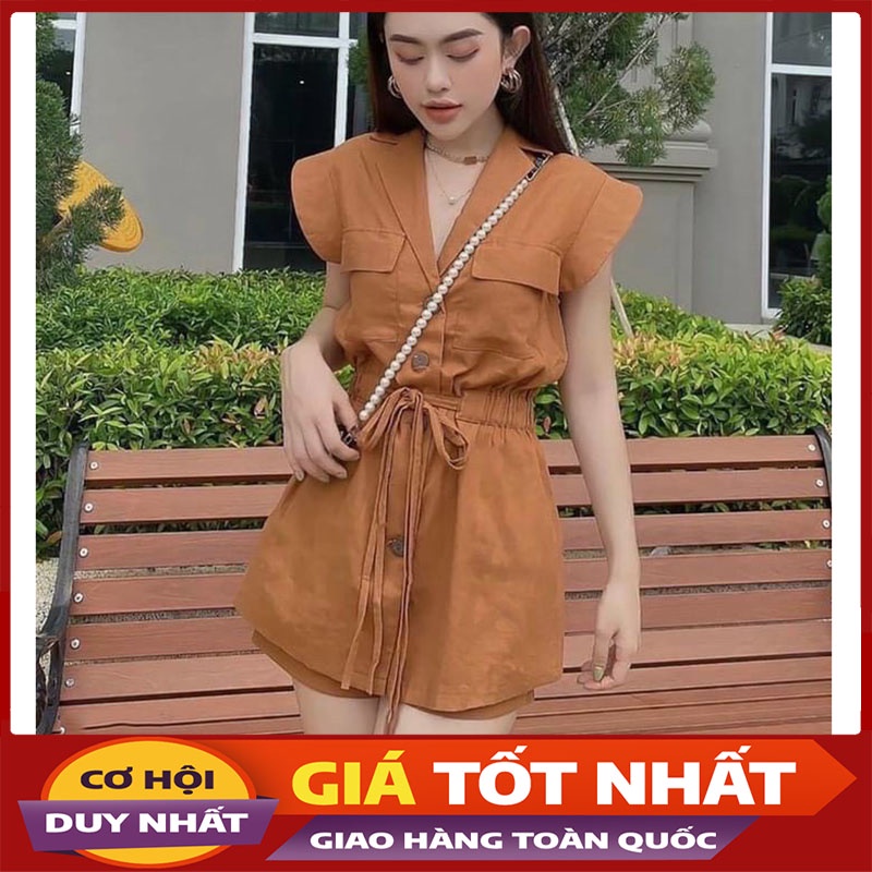 Sét Đũi Áo Sơ Mi Cổ Vest Rút Eo Sát Nách Mix Quần Short M0451-Violet