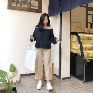 ÁO TRỄ VAI THUN GIẤY DÀI TAY TRẮNG ĐEN BASIC - (Sp sẵn)
