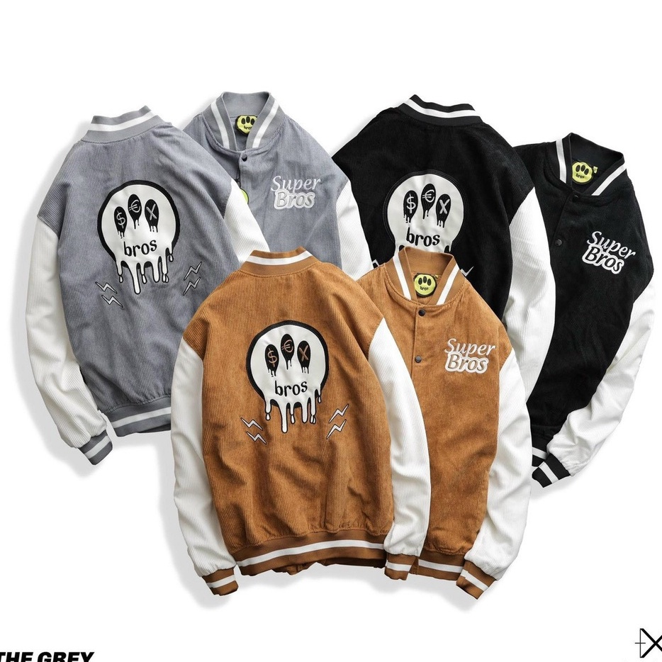 Áo Khoác BomBer Super Bros Nhung 2 lớp thêu mặt quỷ logo thêu cao cấp 1kenz