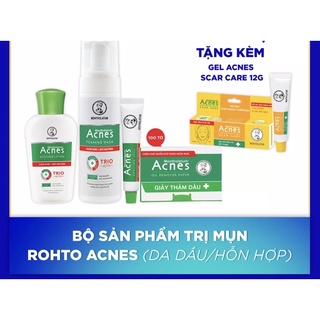 Bộ sản phẩm ngừa mụn Rohto Acnes (da dầu/hỗn hợp) + Tặng 1 Gel mờ vết thâm, liền sẹo Acnes Scar Care 12g