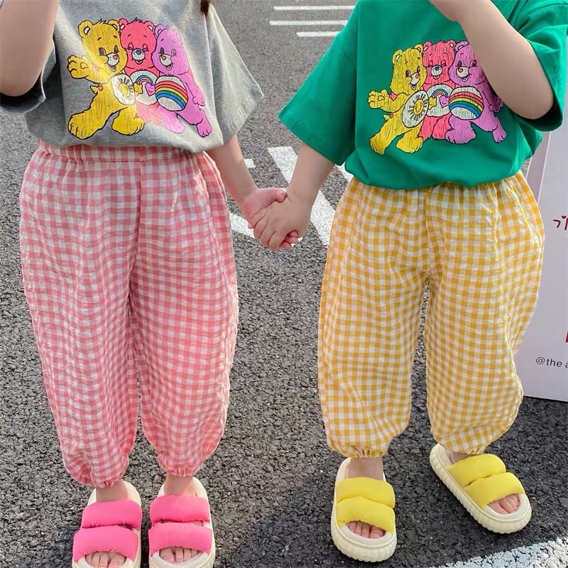 Quần dài kẻ caro phong cách Hàn Quốc cho bé trai bé gái chất mát