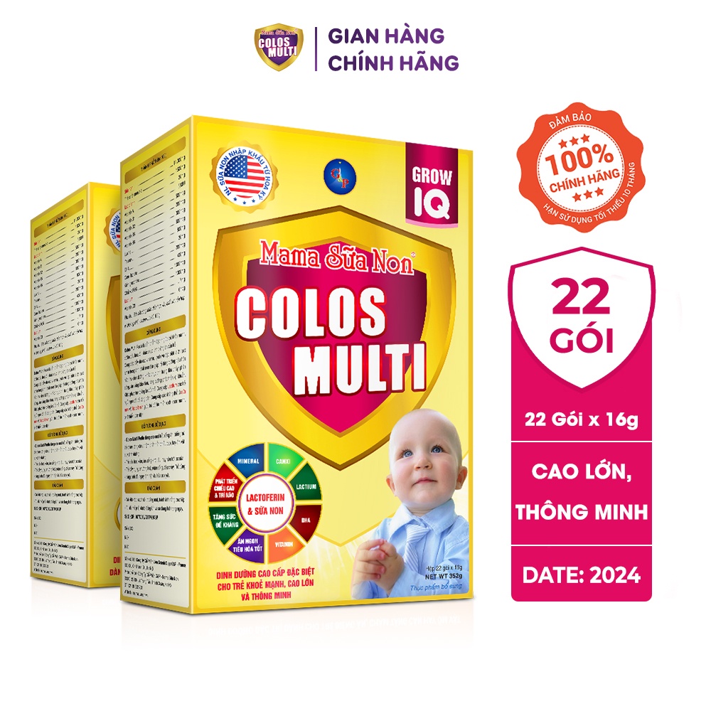 Combo 2 hộp Sữa bột Colosmulti IQ hộp 22 gói x 16g hỗ trợ phát triển chiều cao và trí thông minh cho trẻ