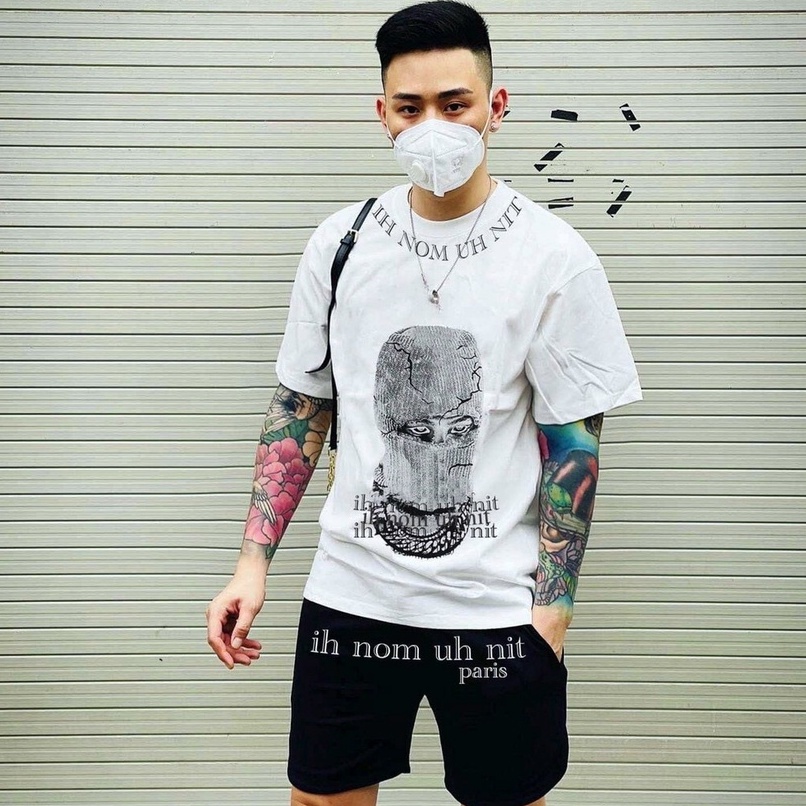 Bộ Thể Thao Nam, Set Quần Áo Thun Unisex Hình Mặt Nạ Chất Cotton Thoáng Mát Phong Cách Hiphop