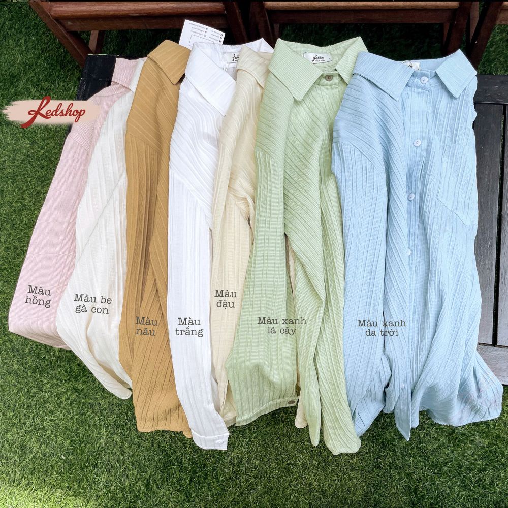 Áo sơ mi công sở nữ tay dài vải đũi sọc gân co giãn  - Red Shop