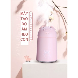 Máy tạo độ ẩm heo con dễ thương 2 chế độ phun sương cực mát, Kèm QUẠT và đèn LED, làm mát văn phòng, xe hơi- mengzhu