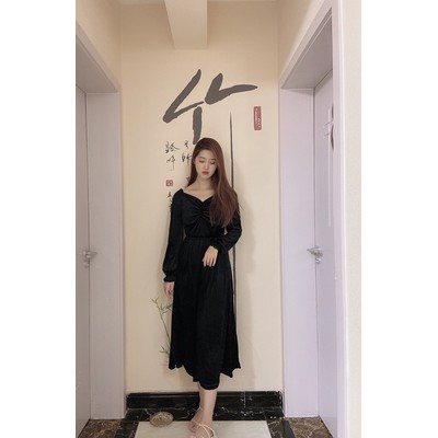 Đầm ulzzang nhung korea hai màu