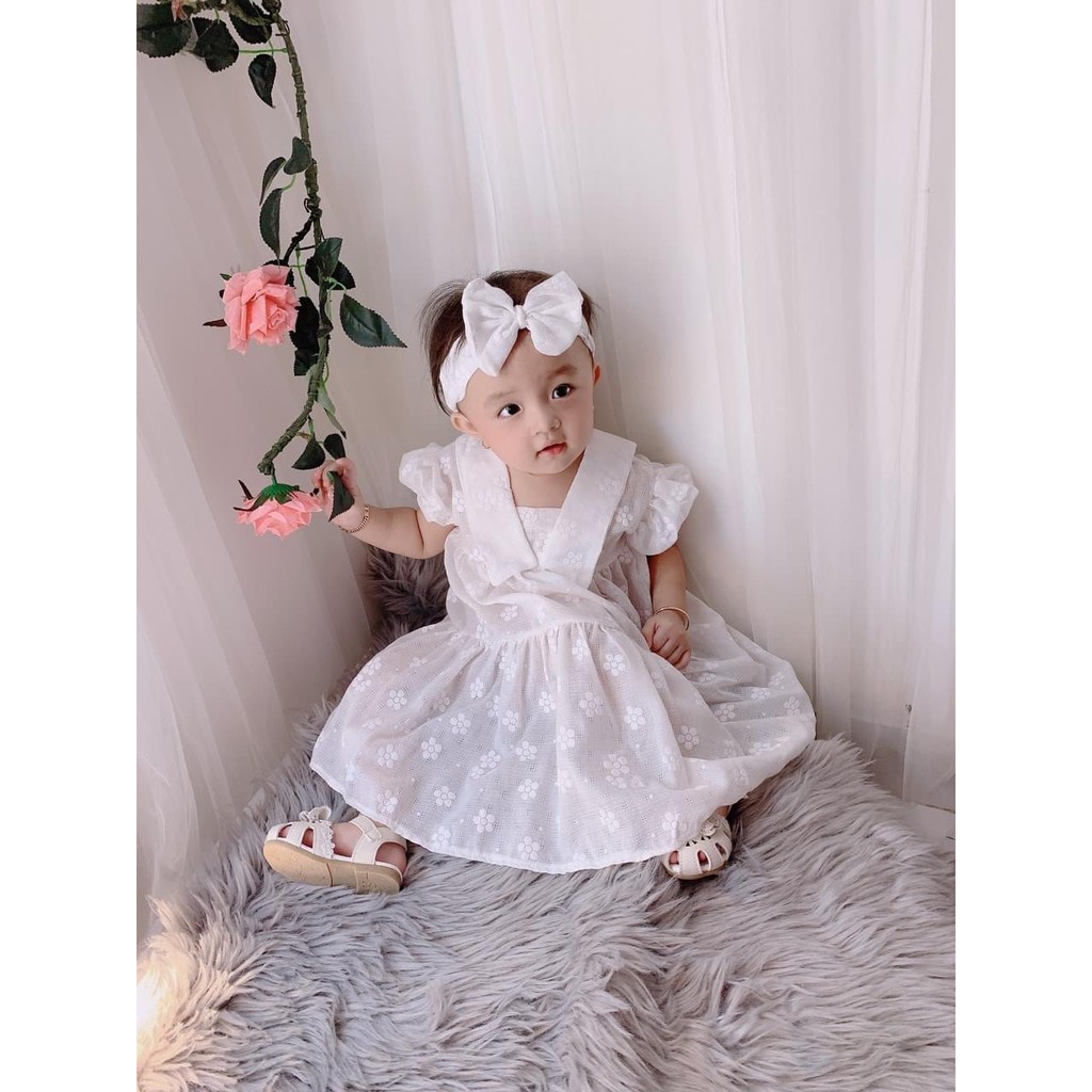 [Hàng Loại 1] Váy trắng nền hoa cho bé yêu của mẹ thêm xinh - Váy thiết kế cao cấp cho bé gái