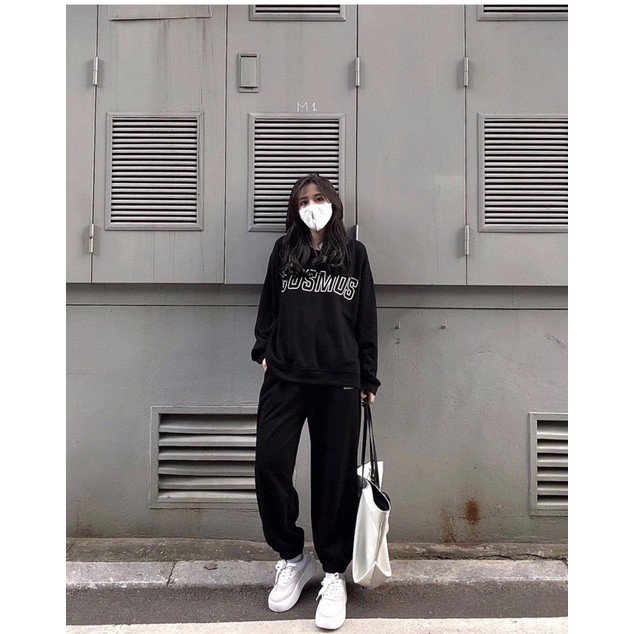 Set quần Jogger nữ ống rộng + Áo nỉ Cosmos - Ba màu Trắng/ Đen/ Ghi xám - Vải len tăm Oversize - Vitalita.cloth | BigBuy360 - bigbuy360.vn