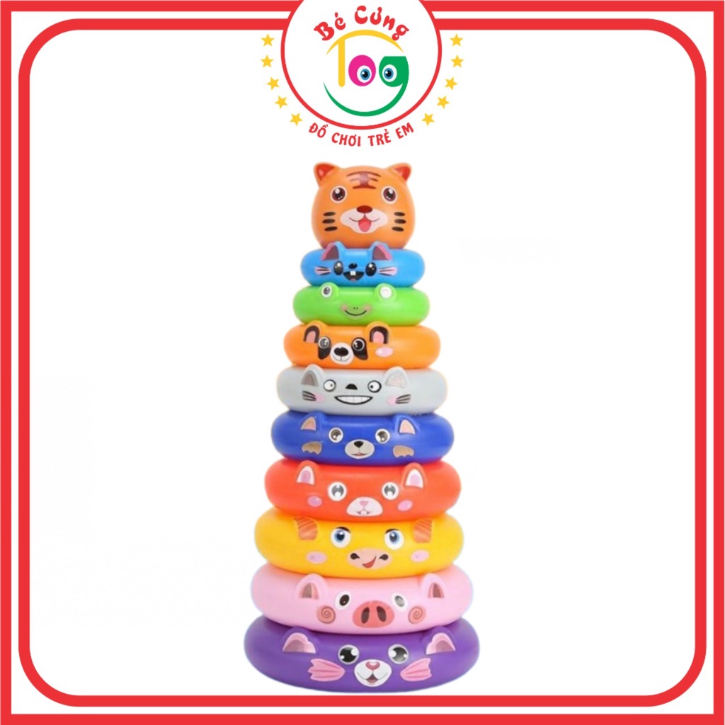 Đồ Chơi Tháp Xếp Chồng 9 Vòng Tròn Cỡ Lớn Kèm Sticker Dán Trang Trí Hình Động Vật Dễ Thương Dành Cho Bé
