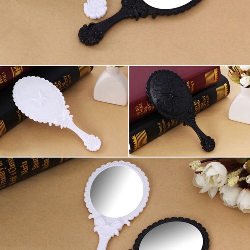 Gương trang điểm cầm tay màu đen /trắng thiết kế hình oval tiện lợi dễ sử dụng cho nữ