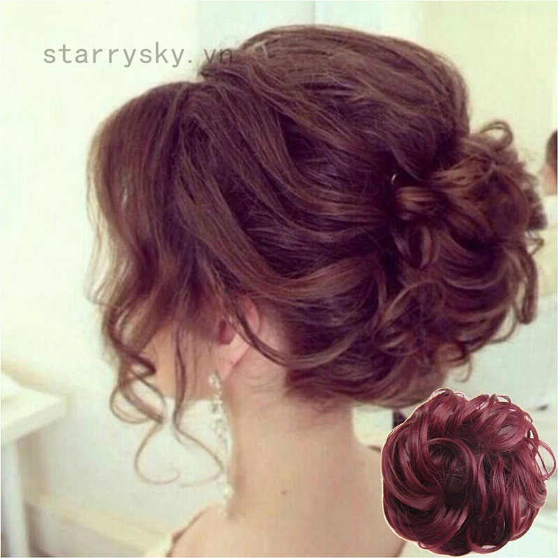 starrysky Búi tóc giả xoăn tự nhiên kích thước 13*13cm dùng để trang trí tóc