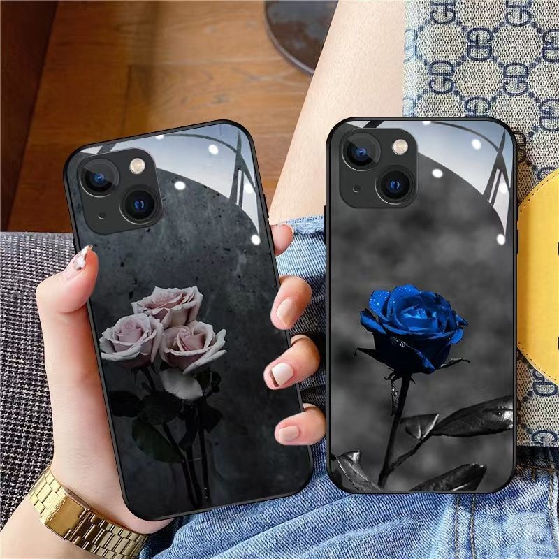 Ốp Điện Thoại Mặt Kính In Hình Hoa Hồng Trắng Cho iPhone 13 iPhone12ProMax / 11 XR / XS 7 / 8P