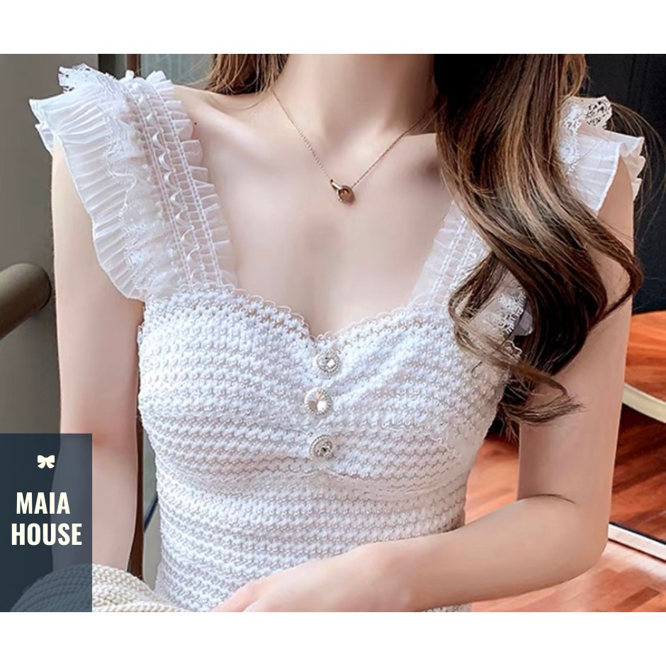 Áo croptop ren kiểu dáng tiểu thư cao cấp