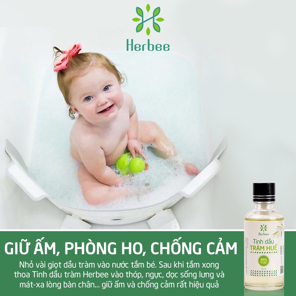 Tinh Dầu Tràm Herbee (50ml), Dầu Tràm Nguyên Chất, Giữ Ấm Cơ Thể Khi Trời Lạnh, Chiết Xuất 100% Từ Lá Tràm Gió Huế