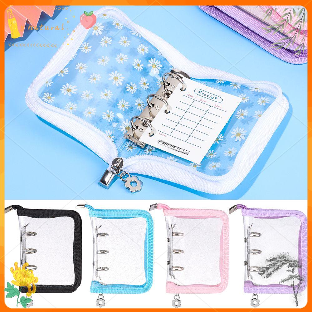YNATURAL Mini Rings Binder Stationery Star Chaser Photo Album Notebook Cover Creative File Folder 3-hole Daisy Flower Zipper Diary Book Loose-leaf Refill/Multicolor