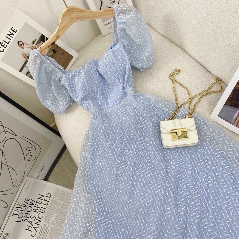 ĐẦM MIDI XANH REN BI CUTOUT KHOEN LƯNG