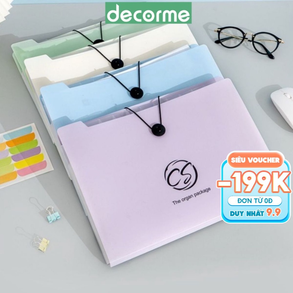 Túi đựng tài liệu, bìa kẹp nhiều ngăn khổ A4 DecorMe ngăn khóa KB phối màu