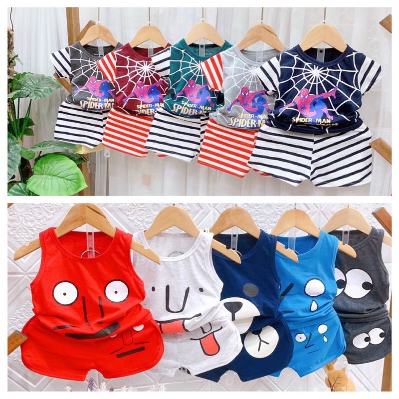 ( GIÁ SỈ )Combo 5 bộ cotton cho bé trai từ 5kg - 18kg ( cộc tay và ba lỗ)