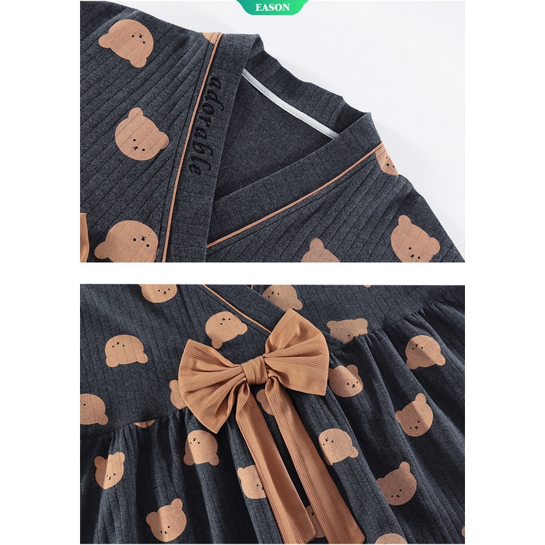 Bộ Đồ Ngủ Kimono Cổ Chữ V Dáng Rộng Bằng Cotton Phong Cách Nhật Bản Dễ Thương Cho Nữ
