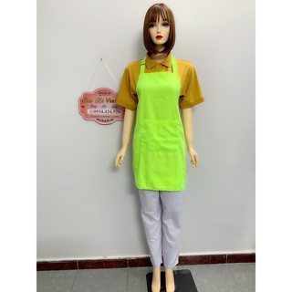 Tạp dề yếm trơn vải kaki cotton màu xanh dạ quang dài có túi