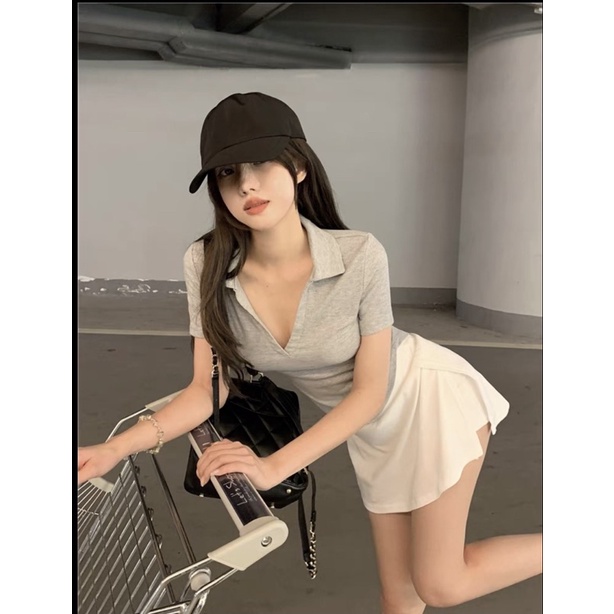 Áo Cổ Bẻ Tay Ngắn Đen Cực Xinh