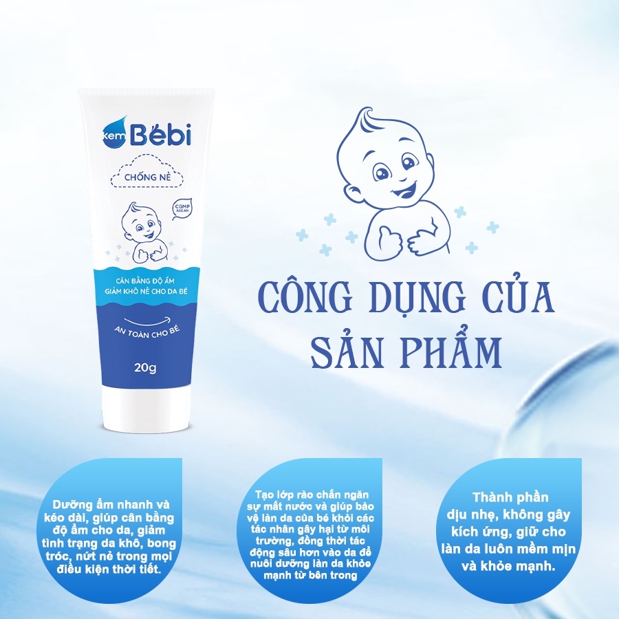 Kem Bebi chống nẻ - cân bằng độ ẩm, giảm khô nẻ cho da bé - an toàn cho bé - Tuýp 20g