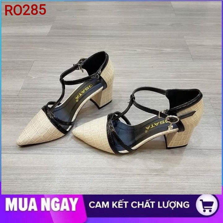 Giày sandal nữ cao gót 5cm hàng hiệu rosata hai màu xanh kem ro285