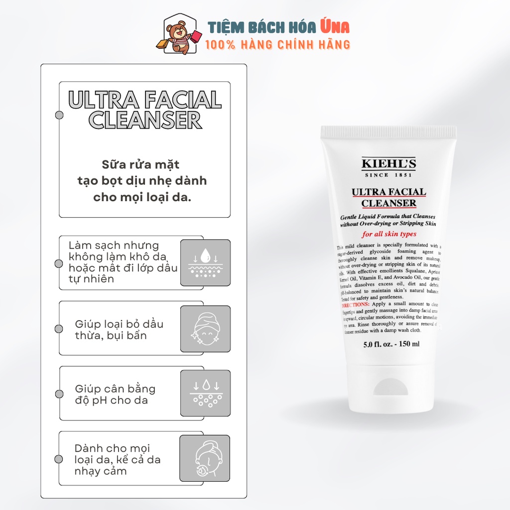 Sữa rửa mặt tạo bọt dịu nhẹ Kiehl’s Ultra Facial Cleanser