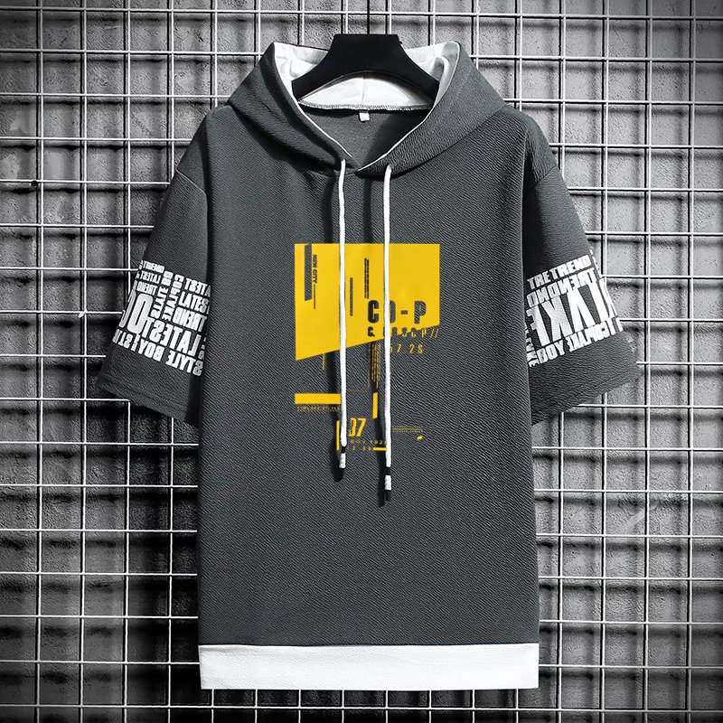 Men's Hoodie Short Sleeve Printed Letters in 6 Colors Korean Fashion Size M-3Xl