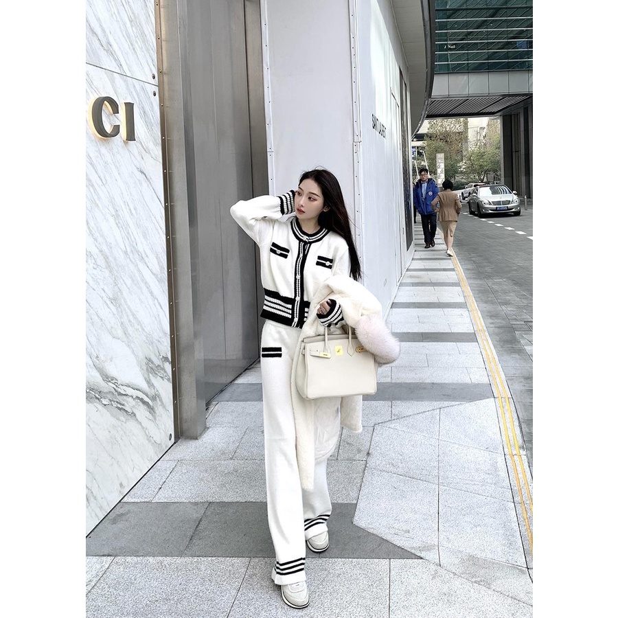 Bộ Áo Khoác Cardigan Dệt Kim + Quần Ôm Thời Trang Mùa Xuân Cho Nữ 2021