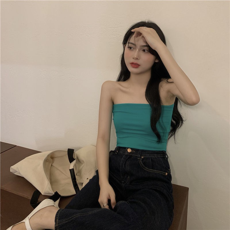 Cocory vn Áo Croptop Sát Nách Màu Trơn Thiết Kế Ôm Sát Quyến Rũ Thời Trang Cho Nữ 4 Màu Lựa Chọn