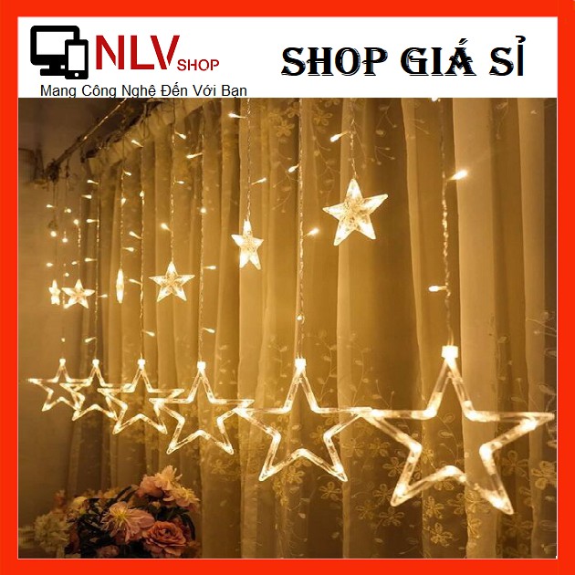 Đèn led rèm trang trí ngôi sao nhấp nháy 12 sợi so le 6 sao lớn, 6 sao nhỏ 126 led, có chỗ cắm nối tiếp, nhiều chế độ