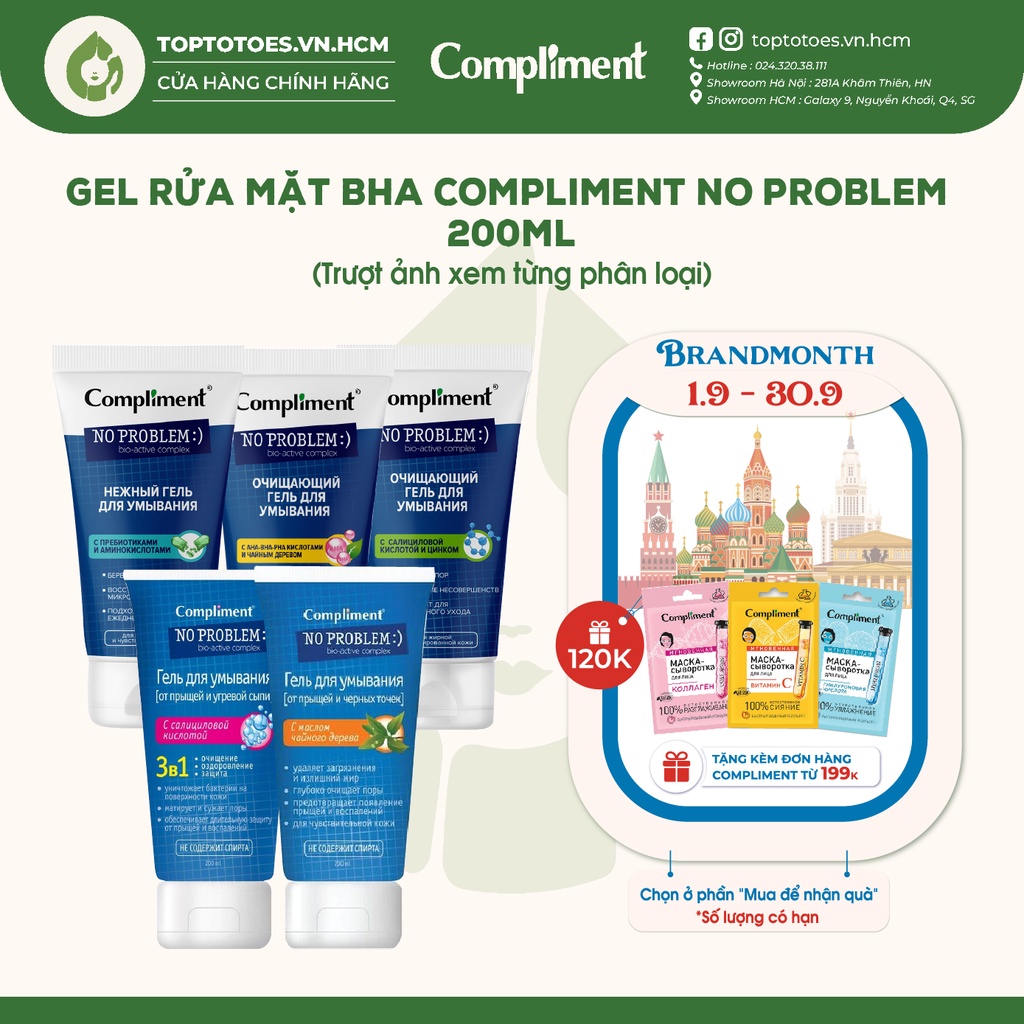 Gel rửa mặt BHA Compliment No Problem làm sạch sâu, giảm viêm & mụn 200ml