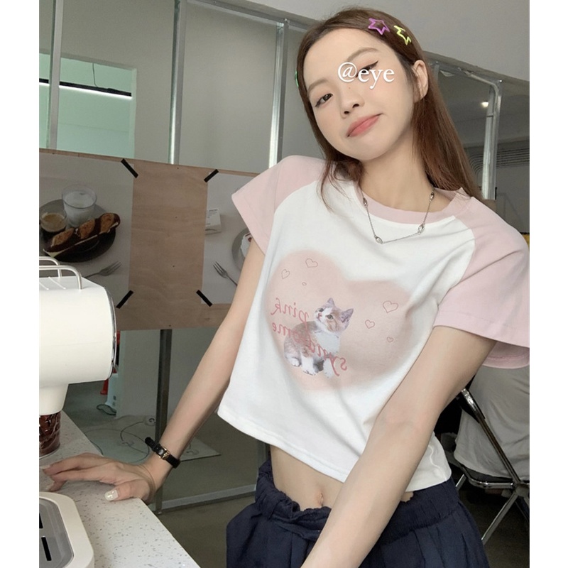 Áo Thun Ngắn Tay Dáng Ôm In Hình Hoạt Hình Giản Dị