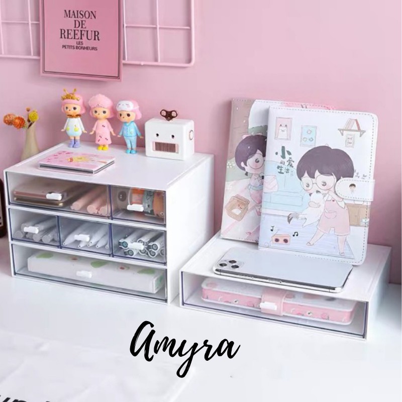 Kệ để bàn trong suốt đa năng phong cách hiện đại có thể xếp chồng lên nhau thành tủ mini AMY