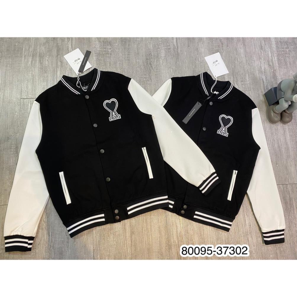Áo nỉ bomber LV nam logo thêu phối tay trắng - Áo khoác nỉ bomber 2 lớp cao cấp