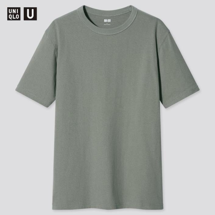 Áo thun | Áo phông Nam Uniqlo ngắn tay cổ tròn, màu xanh vải cotton thô size S M L XL !