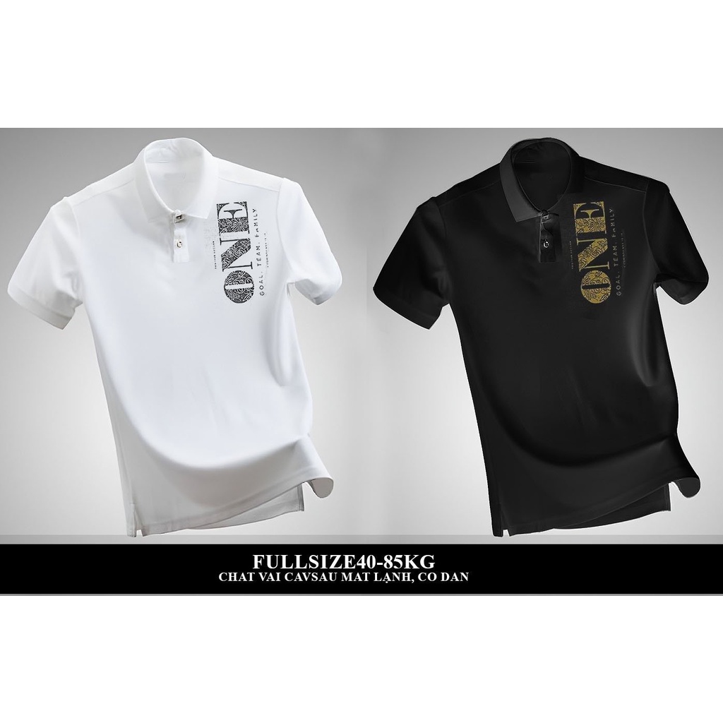Áo Thun Polo Nam đen và trắng Thun có cổ Poloo phong cách lịch lãm Áo phông cổ trụ in 3D sắc nét -B&W POLO12