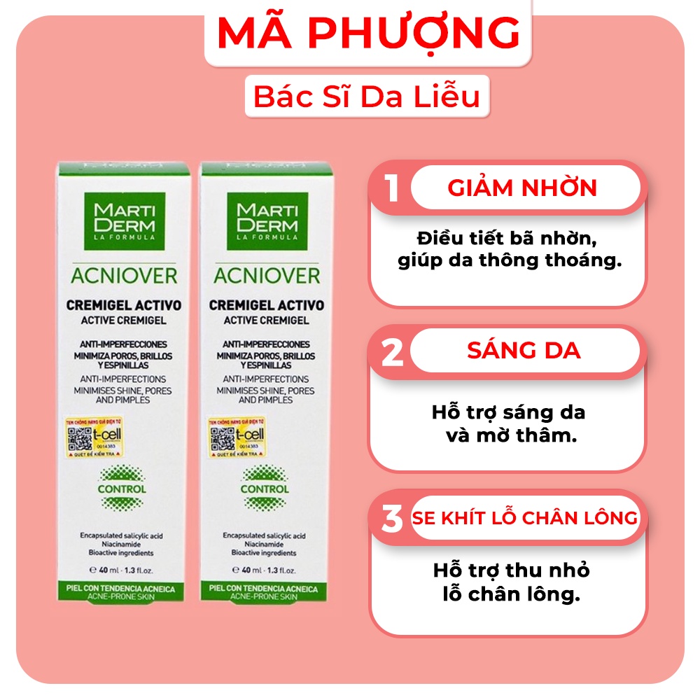 [CHÍNH HÃNG] Kem Dưỡng Giảm Nhờn, Mụn &amp; Se Lỗ Chân Lông - MartiDerm Acniover Active Cream 40ml