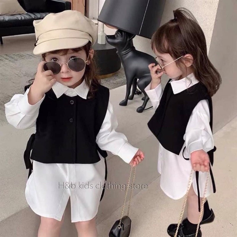 Set váy áo sơ mi bé gái phong cách hàn quốc