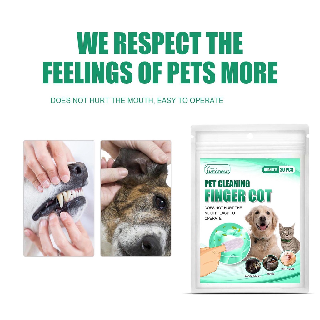 Bộ 20 Khăn Siêu Mềm Đeo Ngón Tay Vệ Sinh Răng Dùng Một Lần Cho Thú Cưng