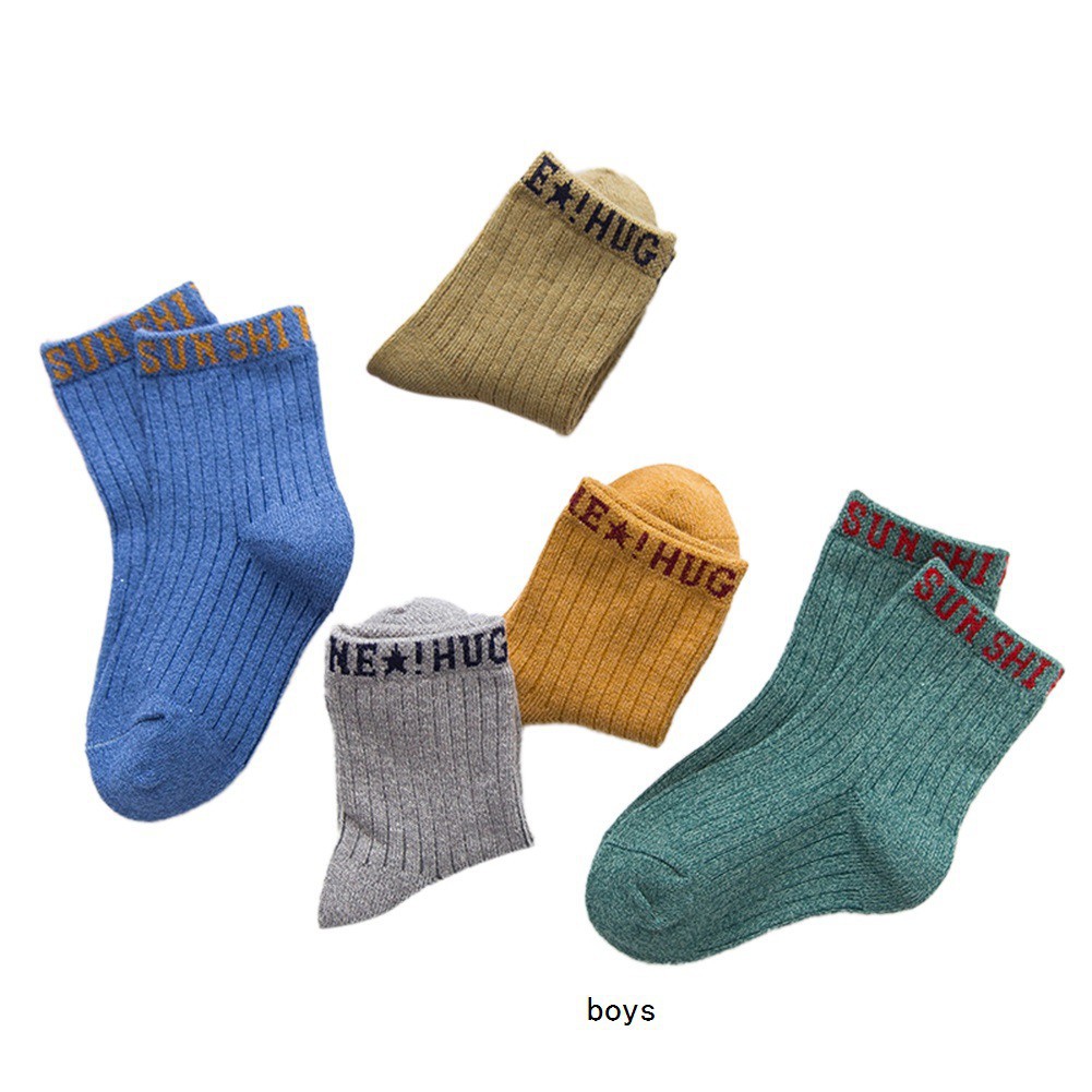 Set 5 Đôi Tất Cotton Hoạ Tiết Chữ Cho Bé 1-8 Tuổi