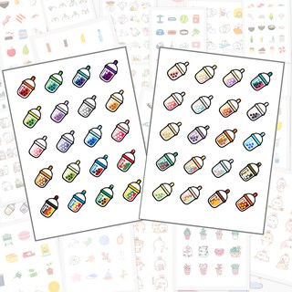 Set sticker hình ly trà sữa nhiều màu sắc 20 hình/tấm | 001-003