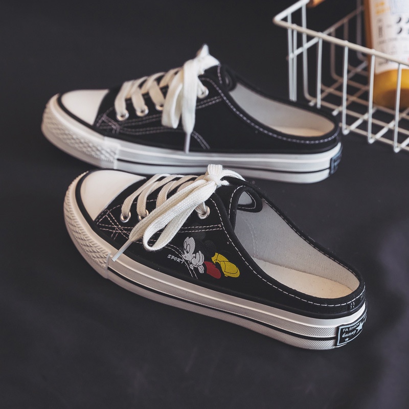 Giày Lười canvas Chống Trượt In Hình Chuột Mickey