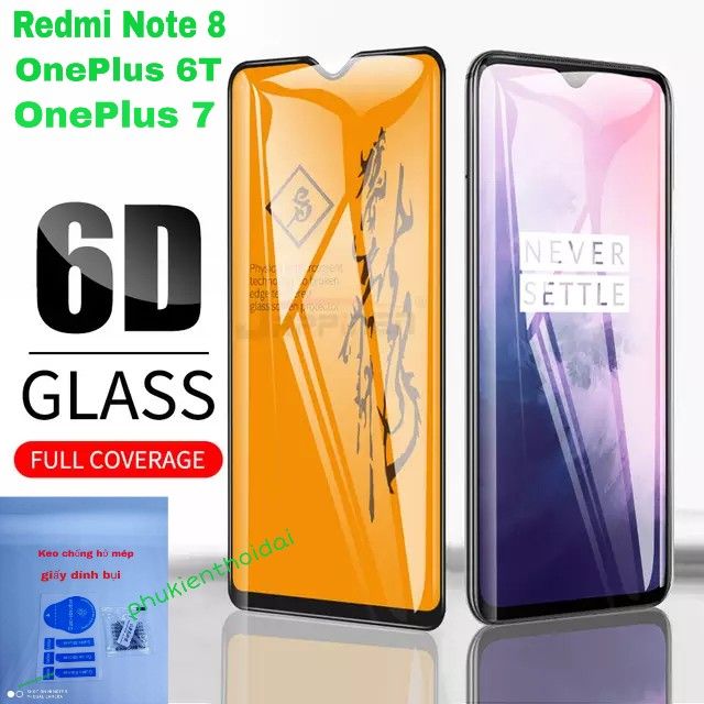 Kính cường lực 6D cho Redmi Note 8 / OnePlus 6T / OnePlus 7 dùng chung Full màn chất đẹp bóng mượt ôm màn 2.5D cao cấp